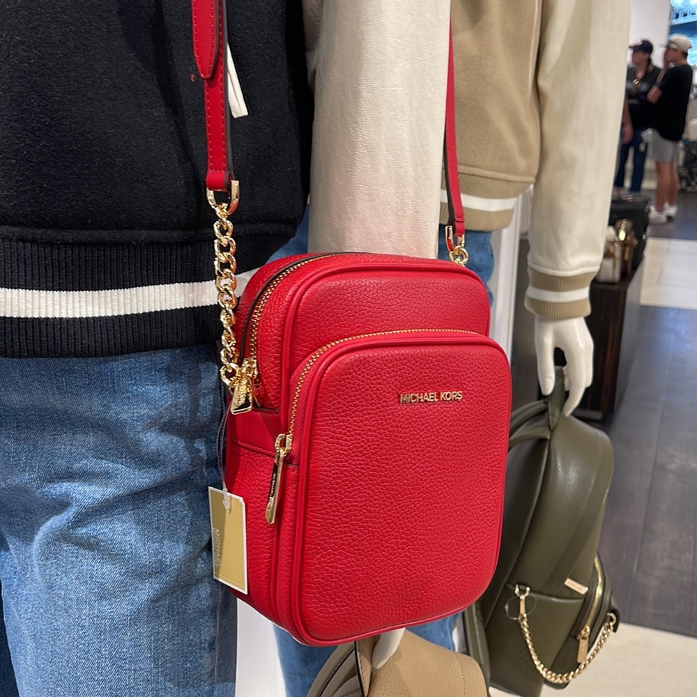 MICHAEL KORS  Jet Set Travel Medium Logo NS Chain XBody Leather Crossbody Flight - Picture 13 of 16